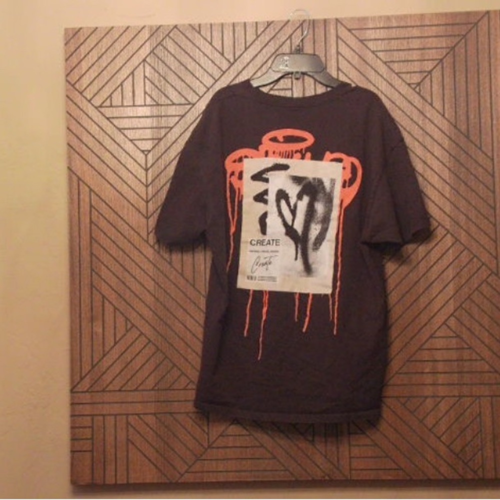 Black Graphic T-Shirt with red and White Design